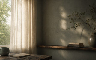 Serene minimalist corner with sunlight